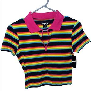 Cropped & Striped Zipper-Up Collar Tee! - NWT!